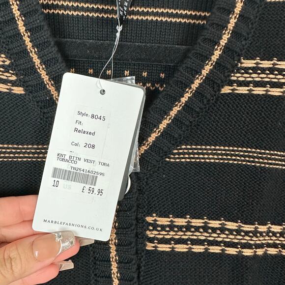 Marble Women’s Sweater Vest XS Retro Striped Button Front Indie Stranger Things - Picture 4 of 11